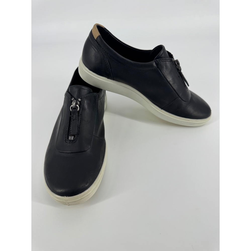 ECCO Soft 7 Zip Black Leather Sneakers Womens 6 Low Top Walking Shoes 430943